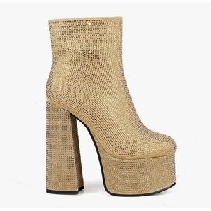 WTF by ANTHONY WANG Gold Sparkly Platform Booties 6.5